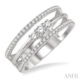 3/8 Ctw Three Row Layered Round Diamond Fashion Ring in 14K White Gold